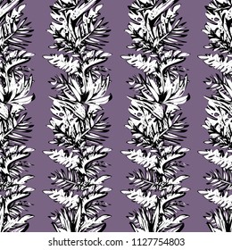 Seamless pattern of fern, monstera and Strelitzia