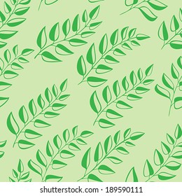 Seamless pattern with fern on green background