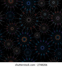 Seamless pattern with ferris wheel & dart board design, black background, vector illustration