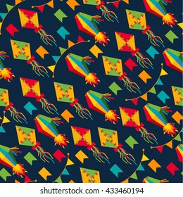 Seamless pattern of festa Junina village festival in Latin America. Icons set in bright color. Flat style decoration.