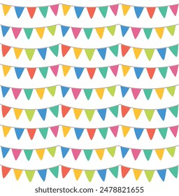 Seamless pattern with festival banners. Vector backdrop with colorful garland  in flat style.	