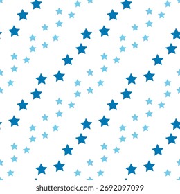 Seamless pattern with festive blue stars on white backgound. Vector image.