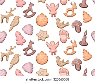Seamless pattern with festive Christmas cookies. Endless texture for your design,posters, greeting cards, invitations.