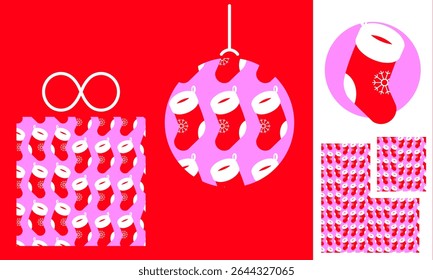 Seamless pattern of festive Christmas stockings