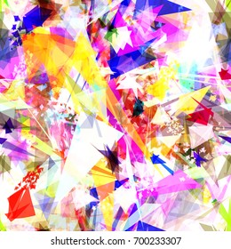 Seamless pattern. Festive colors. Chaotic transparent triangles. Abstract vector background for web page, banners, fabric, home decor, wrapping