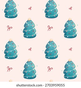 Padrão contínuo com elementos festivos. O conceito de Natal e Ano Novo. Árvore de Natal. Ilustração vetorial para o design de cartões postais, têxteis, banners, cartazes