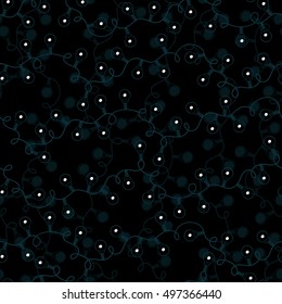 Seamless pattern with festive garlands. Outline drawing on the black background
