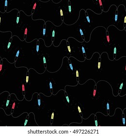 Seamless pattern with festive multicolored garlands. Vector illustration.