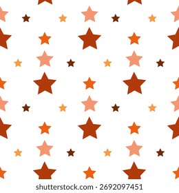 Seamless pattern with festive orange stars on white backgound. Vector image.