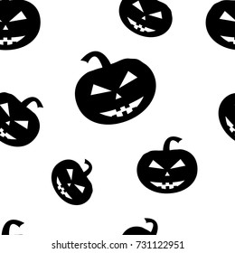 Seamless pattern with festive pumpkins for Halloween. Black pumpkins on white background. Vector illustration