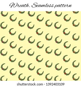 Seamless pattern with festive wreaths. Branches and flower. Funny drawing in the style of a sketch. Vector illustration for design of cards, a booklet about sports. Laurel, olive, green