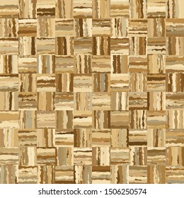 Seamless pattern. Fibrous squares. Imitation of parquet. Chaotic coloring. The illusion of curvature.