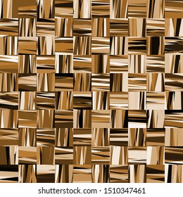 Seamless pattern. Fibrous squares. Imitation of parquet. Chaotic coloring. The illusion of curvature.