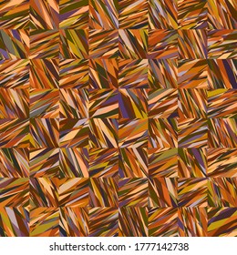 Seamless pattern. Fibrous squares. Imitation of parquet. Chaotic coloring. The illusion of curvature.