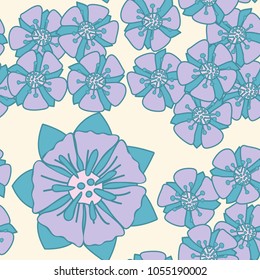 Seamless pattern. Fictional flowers arranged in random order. Texture for fashion, wallpaper and backgrounds.