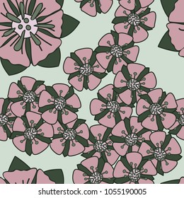 Seamless pattern. Fictional flowers arranged in random order. Texture for fashion, wallpaper and backgrounds.