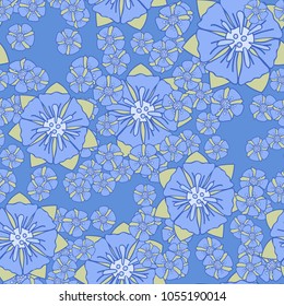 Seamless pattern. Fictional flowers arranged in random order. Texture for fashion, wallpaper and backgrounds.