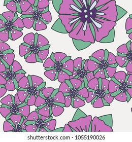 Seamless pattern. Fictional flowers arranged in random order. Texture for fashion, wallpaper and backgrounds.