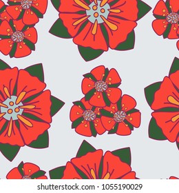 Seamless pattern. Fictional flowers arranged in random order. Texture for fashion, wallpaper and backgrounds.
