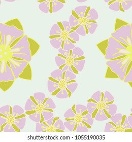 Seamless pattern. Fictional flowers arranged in random order. Texture for fashion, wallpaper and backgrounds.