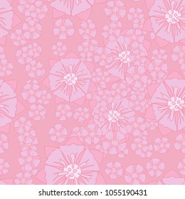 Seamless pattern. Fictional flowers arranged in random order. Texture for fashion, wallpaper and backgrounds.