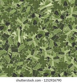 Seamless pattern of fictional maple leaves on a lace background.