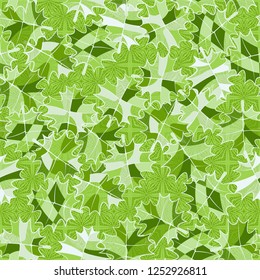Seamless pattern of fictional maple leaves on a lace background.
