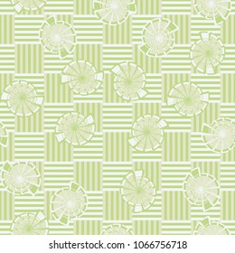 Seamless pattern. Fictional shells on a chessboard background. Abstraction. Three-colored texture.