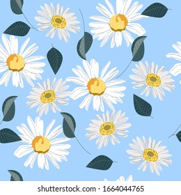 Seamless pattern of field daisies, delicate flowers on a light background, pattern for textiles, packaging as a background