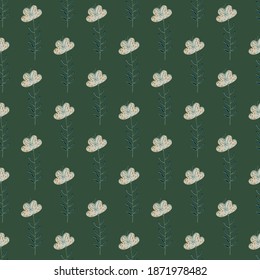 Seamless pattern with field flower silhouettes. Outline floral ornament on green background. Stock illustration. Vector design for textile, fabric, giftwrap, wallpapers.