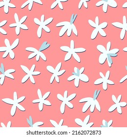 Patrón sin foco con flores de campo en el estilo de minimalismo para el diseño textil, de moda. Colores vibrantes, fondo rojo. Concepto de pradera nocturna