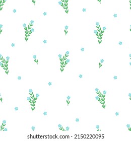 Seamless pattern field plants, forget me not flowers. Vector illustration wallpaper background