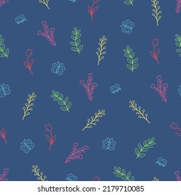 Nahtlose Muster Feldpflanzen, Wiesen und Blumen Tulpen. Vektordoodgrafik