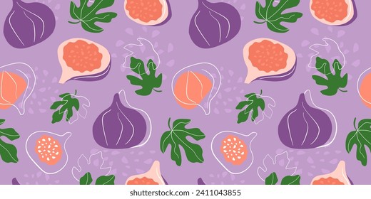 Seamless pattern with fig fruits. Abstract lush natural print. Vector graphics.