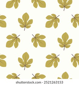 Patrón sin fisuras con hojas de higuera sobre fondo aislado. Diseño dibujado a mano para vacaciones de cosecha de otoño, Acción de Gracias, Halloween, estacional, textil, scrapbooking, manualidades de papel.