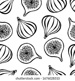 Seamless pattern with figs hand drawn fruits elements. Vegetarian wallpaper. For design packaging, textile, background, design postcards and posters.