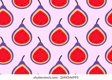 Seamless pattern with figs on pink background. Perfect for Mediterranean food packaging, organic branding, and natural themes