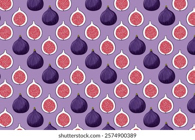 Seamless pattern with figs on purple background. Vector illustration.