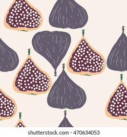 Seamless  pattern with  figs,ellipses, fruits, harvest, object, ellipses, grains . Hand drawn.