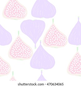 Seamless  pattern with  figs,ellipses, fruits, harvest, object, ellipses, grains . Hand drawn.