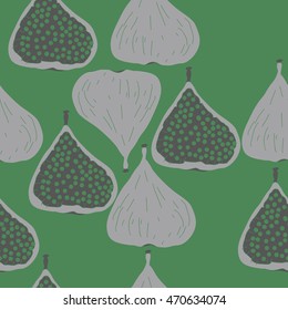 Seamless  pattern with  figs,ellipses, fruits, harvest, object, ellipses, grains . Hand drawn.