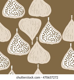 Seamless  pattern with  figs,ellipses, fruits, harvest, object, ellipses, grains . Hand drawn.