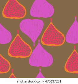Seamless  pattern with  figs,ellipses, fruits, harvest, object, ellipses, grains . Hand drawn.