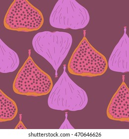 Seamless  pattern with  figs,ellipses, fruits, harvest, object, ellipses, grains . Hand drawn.