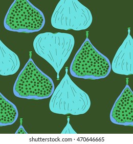Seamless  pattern with  figs,ellipses, fruits, harvest, object, ellipses, grains . Hand drawn.