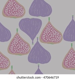 Seamless  pattern with  figs,ellipses, fruits, harvest, object, ellipses, grains . Hand drawn.