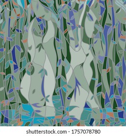 Seamless pattern, figurative abstraction of lake nymphs on a gray background. Vector eps 10.
