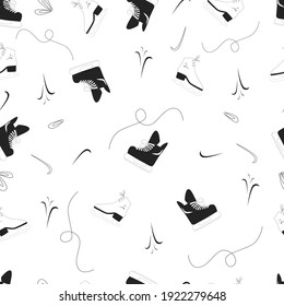 Seamless pattern of figure skates and elements. Women's and men's versions of skates. Sport. Vector