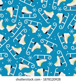 Seamless pattern with figure skates. Winter active outdoor leisure ice skates. vector illustration.