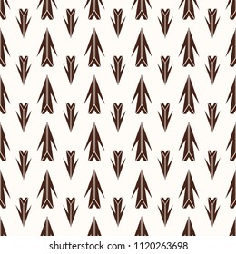 Seamless pattern with a figured arrow on a light background. Exit symbol. Indian motives. Direction of the movement.  Endless texture for textile design. Abstract geometrical texture. Vector backgroun